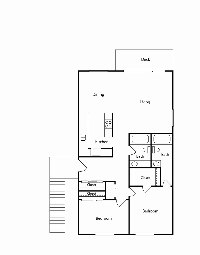 SandPiper floorplan, 2bed, 2bath, 994 sq. ft.